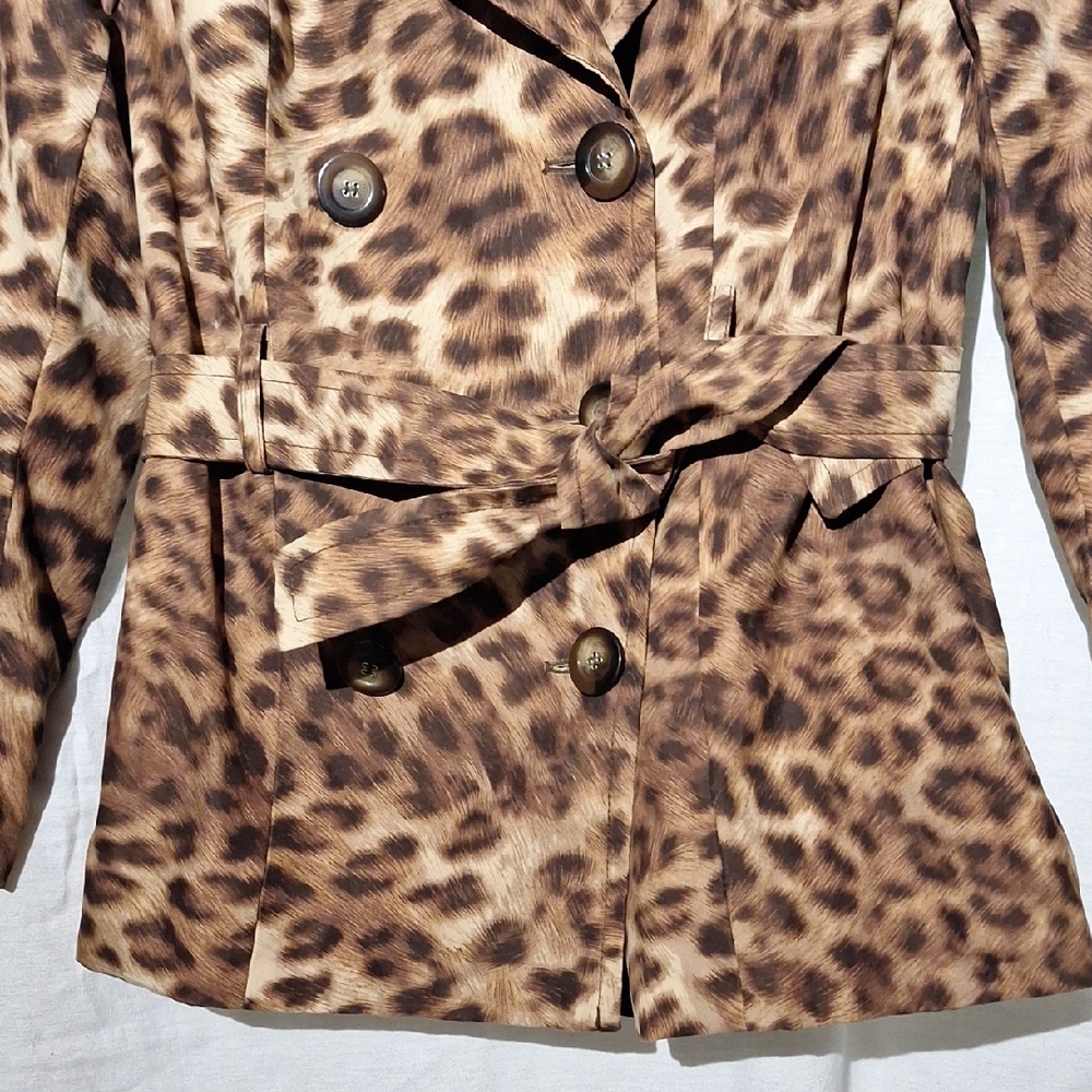 Animal Print Trench Coat, Short With Belt Sz 4, NWOT - Picture 5 of 16